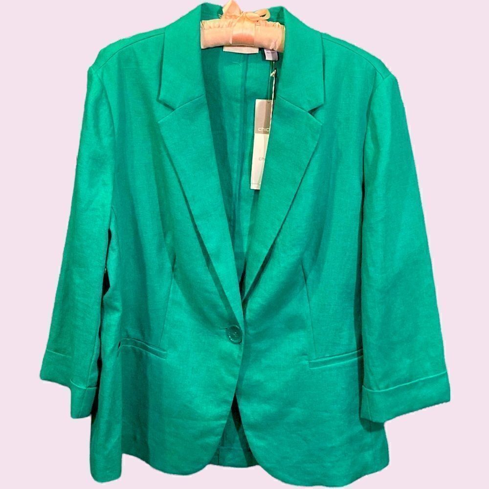 Chico's Teal Green Linen Blend Blazer